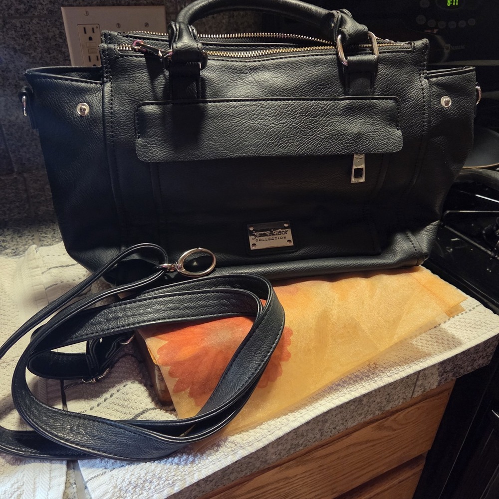 Jenna Kator Collection Vegan Leather Black Satchel Crossbody